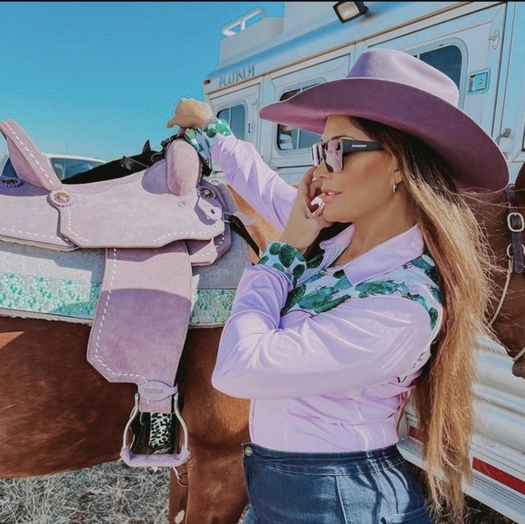 RANCH DRESS'N Fallon Taylor "Morgan" cactus Performance Rodeo Cowgirl shirt sz3X - Picture 3 of 16